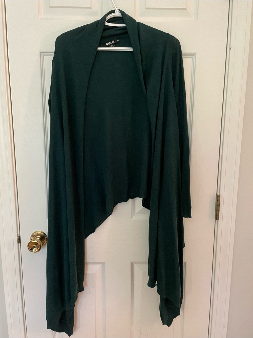 DKNY Silk/Cashmere Dark Green Draped Long-sleeved Cardigan